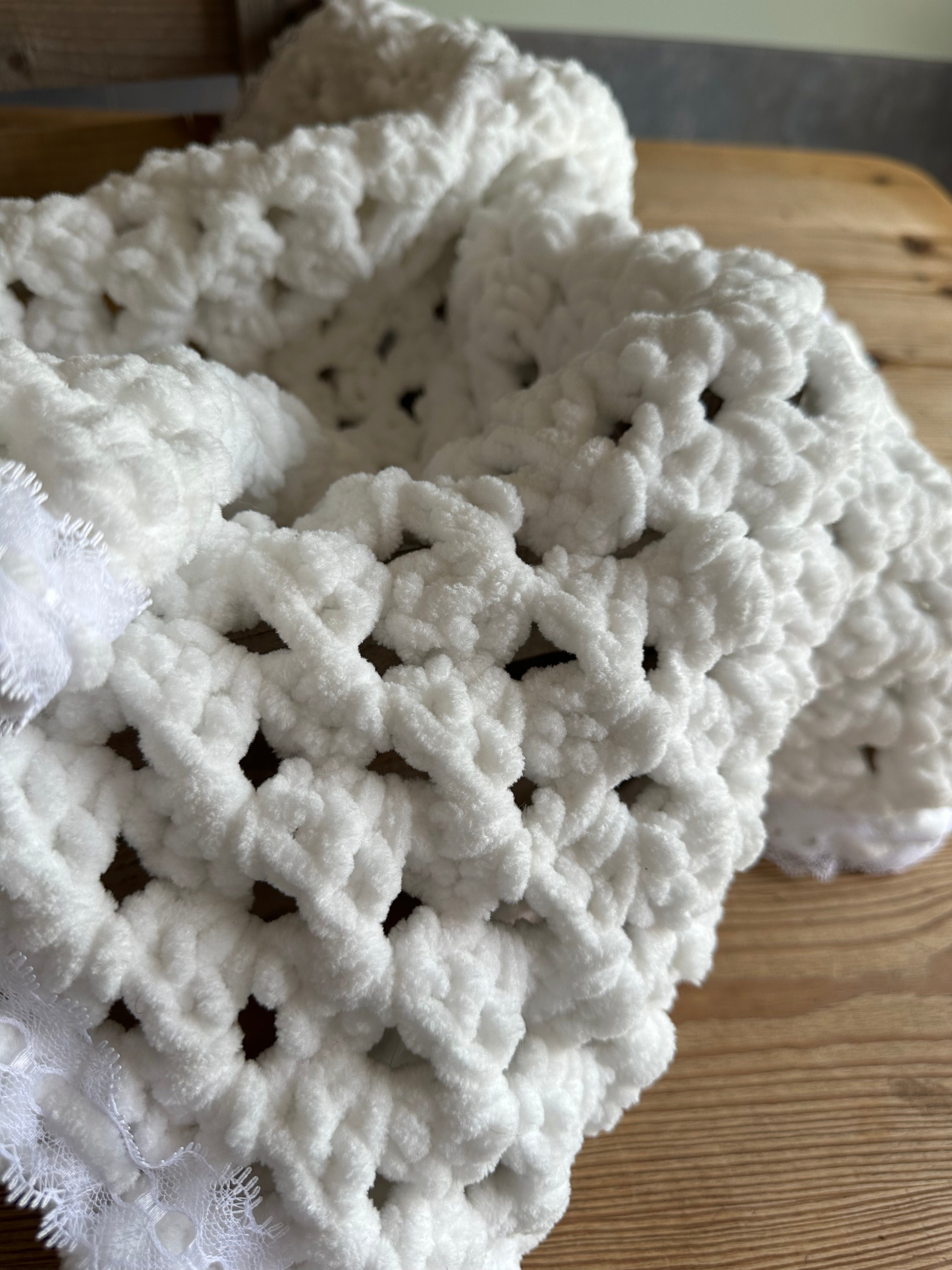 Hand Made White Crochet Baby Blanket