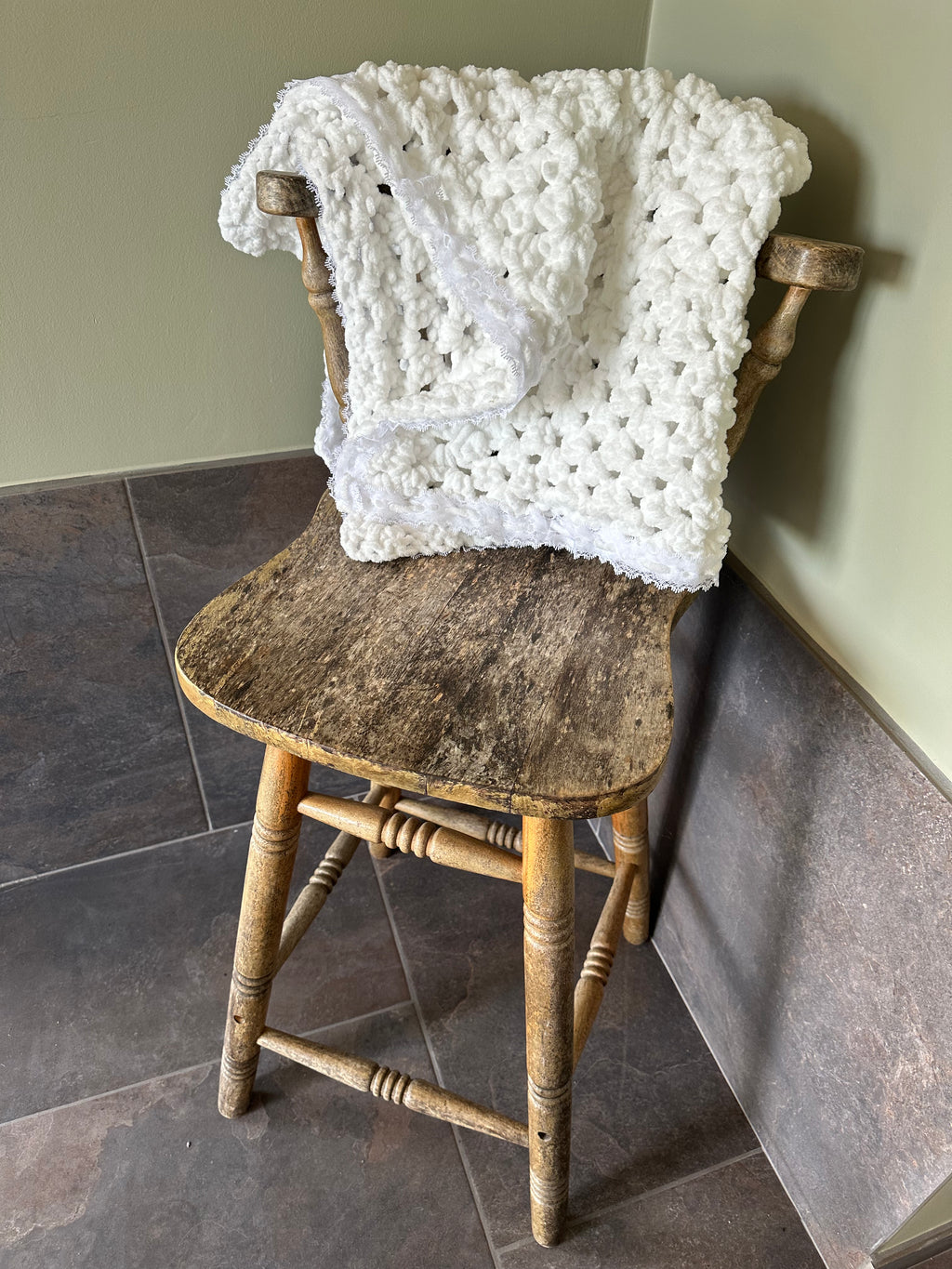 Hand Made White Crochet Baby Blanket