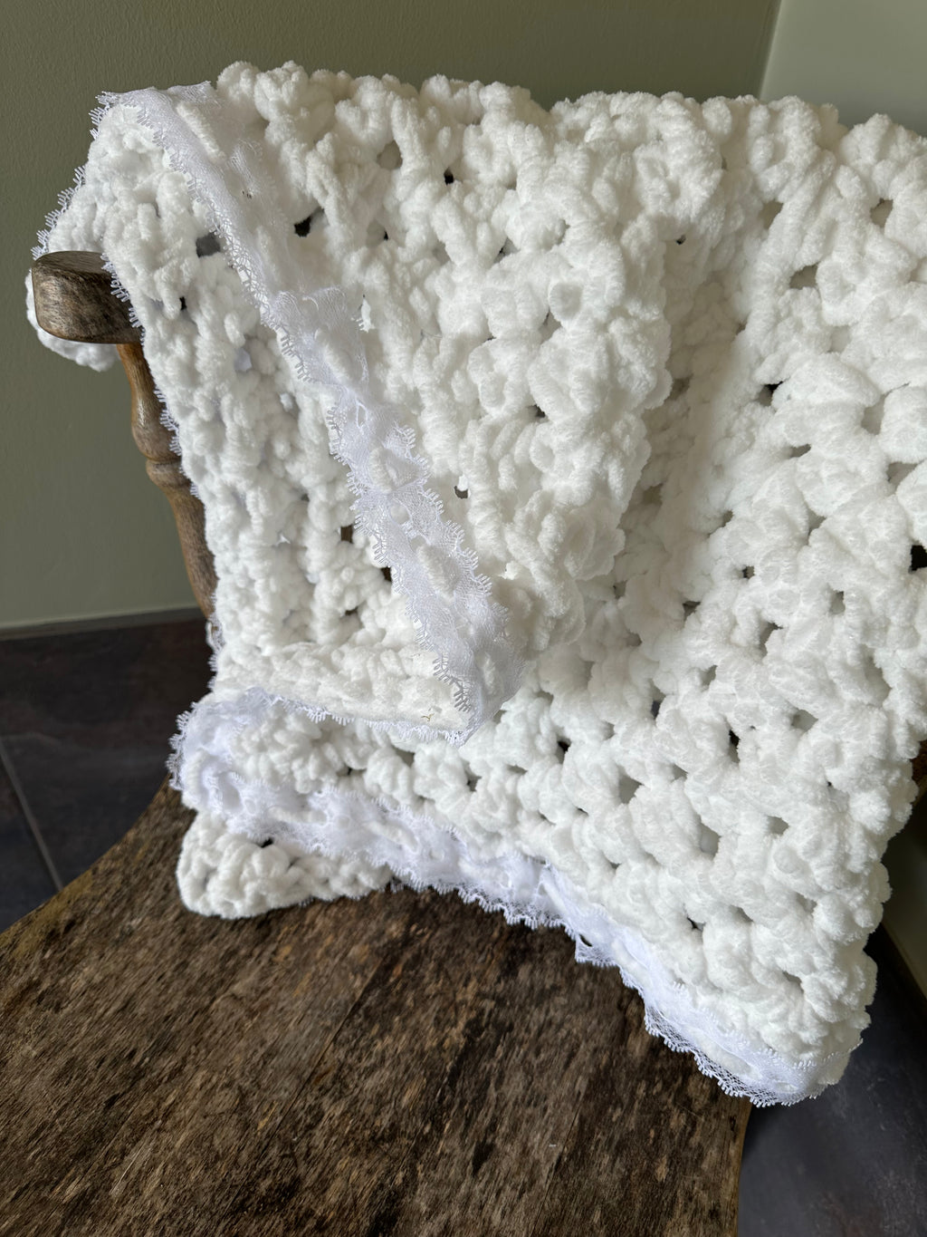 Hand Made White Crochet Baby Blanket