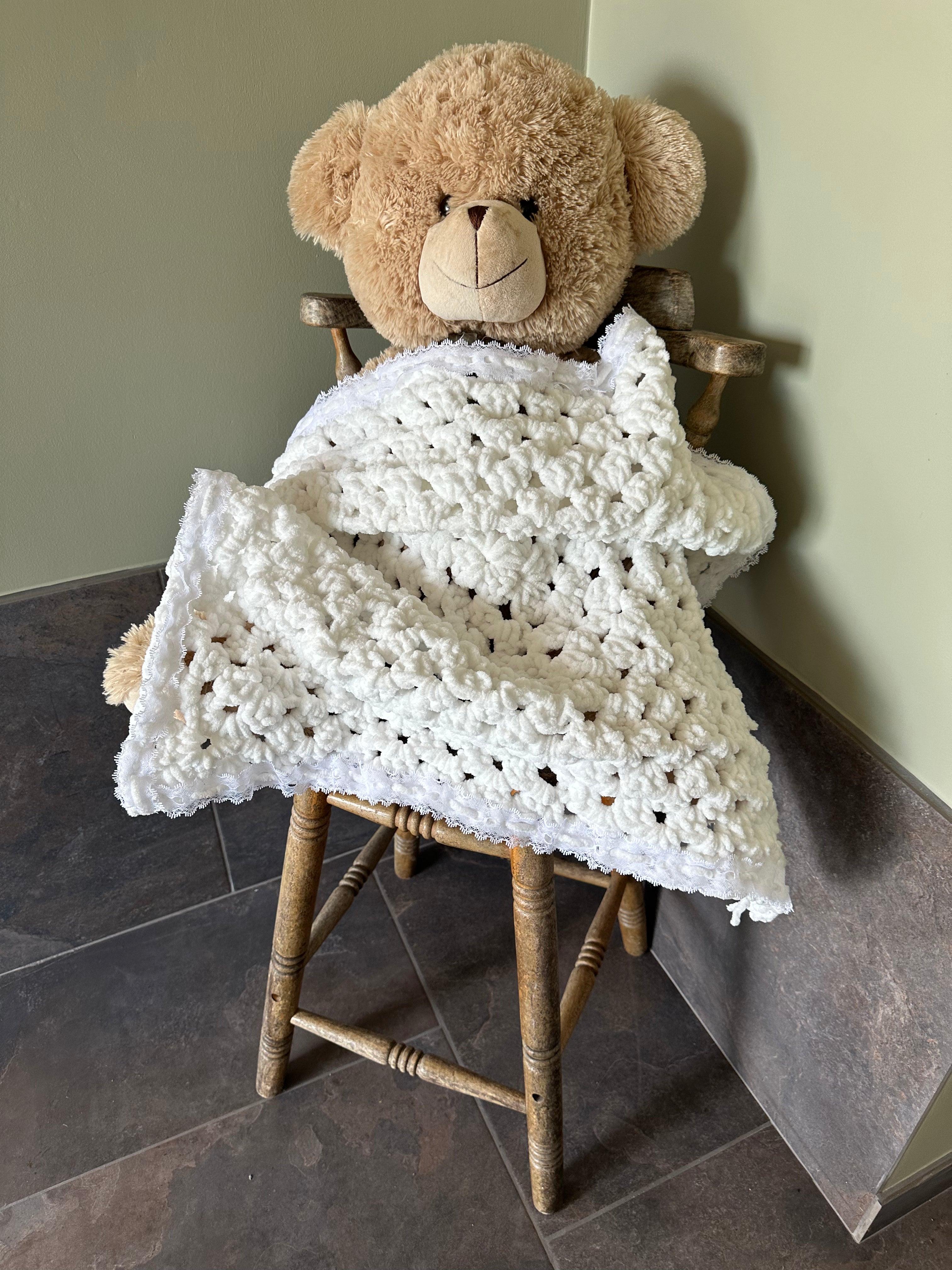 Hand Made White Crochet Baby Blanket